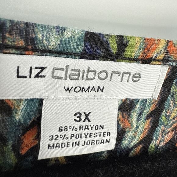 Liz Claiborne Woman top 3X Short Sleeve round neck colorful Boho Pattern Smocked - Picture 7 of 8